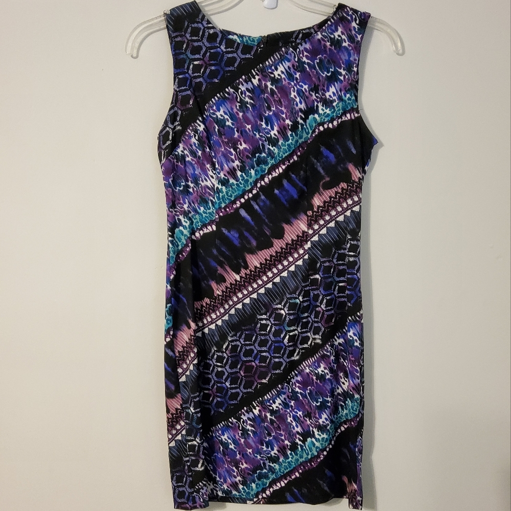 Connected Apparel Multi Colored Geometric Print Sleeveless Sheath Dress Size 6